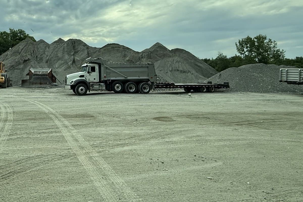 GravelRI dump truck loaded and staged for a Rhode Island delivery